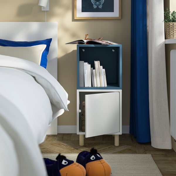 EKET Cabinet combination with legs, white dark grey-blue/wood, 35x35x80 cm