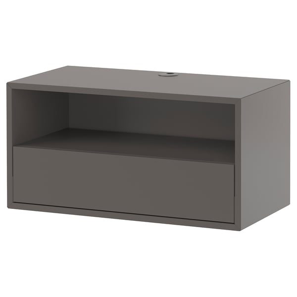 Dark grey EKET open shelf unit, rectangular, modern design, made from particleboard and fibreboard.