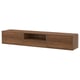 Brown wooden wall-mounted storage unit with two drawers and an open shelf.