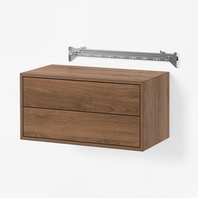 EKET Wall-mounted storage combination, with 2 drawers/brown walnut effect, 70x35x35 cm