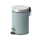 EKOLN blue pedal bin, sleek design, stainless top, smooth curves, soft-close lid, plastic handle.