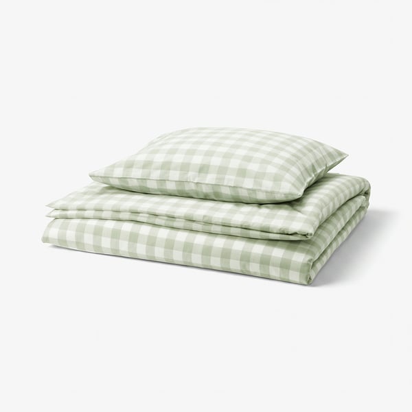 EKTANDVINGE Duvet cover and pillowcase, pale grey-green white/check, 150x200/50x60 cm
