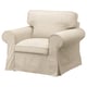 Beige EKTORP armchair, soft with rolled arms & removable cover.