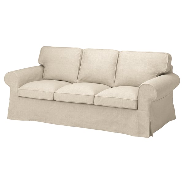 EKTORP sofa: beige, rolled arms, soft textured fabric, 3-seat design.
