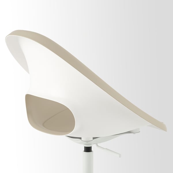 Ergonomic chair with curved support, adjustable height, and sturdy casters.