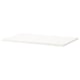 A white rectangular shelf, simple in design, and made from acrylic painted particle board.