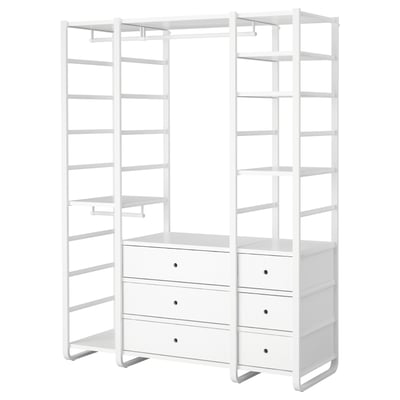 White ELVARLI modular storage system with shelves and drawers for versatile organization.