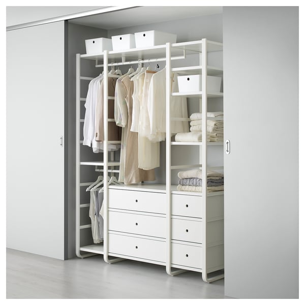 ELVARLI storage system with shelves and drawers. Organised clothes neat and tidy.