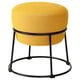 A yellow emmislov pouffe with a round, cushioned seat and black metal frame.
