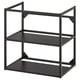 Black ENHET metal storage frame with two shelves, ideal for bathroom.