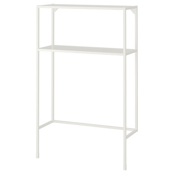 White ENHET storage shelf with two metal shelves.
