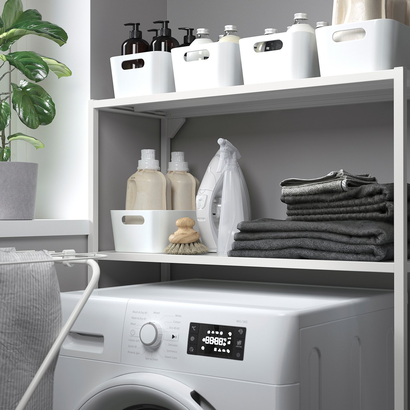 ENHET frame w shelves for washing machine, white, 80x30x129 cm