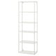White ENHET storage shelf with five transparent glass shelves.
