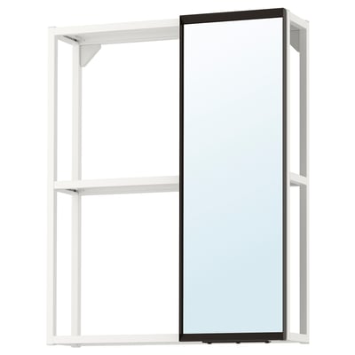 ENHET white bathroom shelf and mirror combo, slim design with side-sliding mirror.