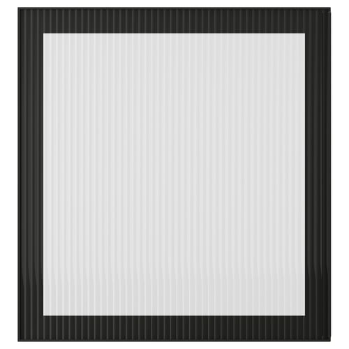 Square glossy black picture frame with vertical lines.