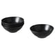 Black ceramic bowls, stackable, matte finish, round shape, simple design.