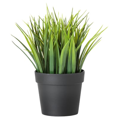 FEJKA potted plant, green, plastic, cylindrical, simple, modern design.