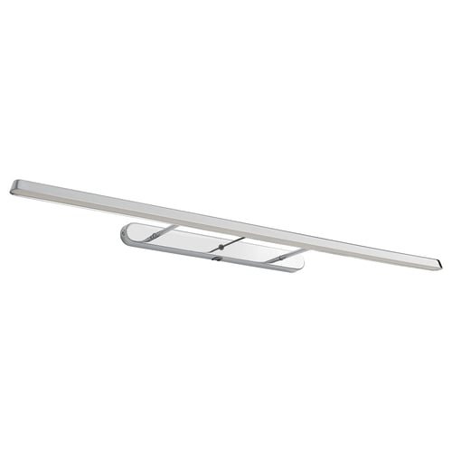 Modern chrome-finished bathroom light fixture with adjustable arm, minimalist design.