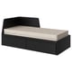 Black convertible day-bed with storage drawers and white mattress, modern and space-saving.