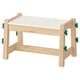FLISAT adjustable pine bench, white seat, green screws, simple design for children.