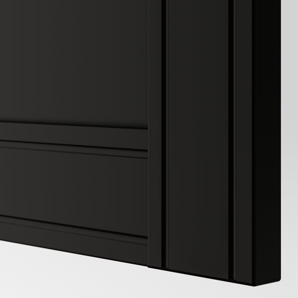 Black furniture panel with smooth, sleek finish and subtle grooves, high-quality design.