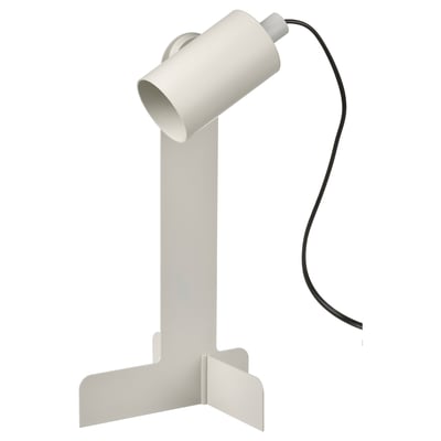 White adjustable desk lamp with cylindrical shade and small base. Modern design for small spaces.
