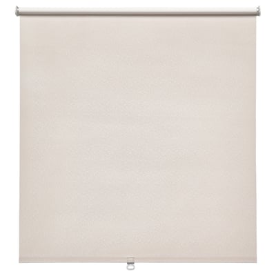 FÖNSTERBLAD: beige roller blind with subtle pattern, made of polyester. Cordless, blocks light, smooth operation.