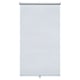 White roller blind with subtle pattern; blocks light, cordless for safety.