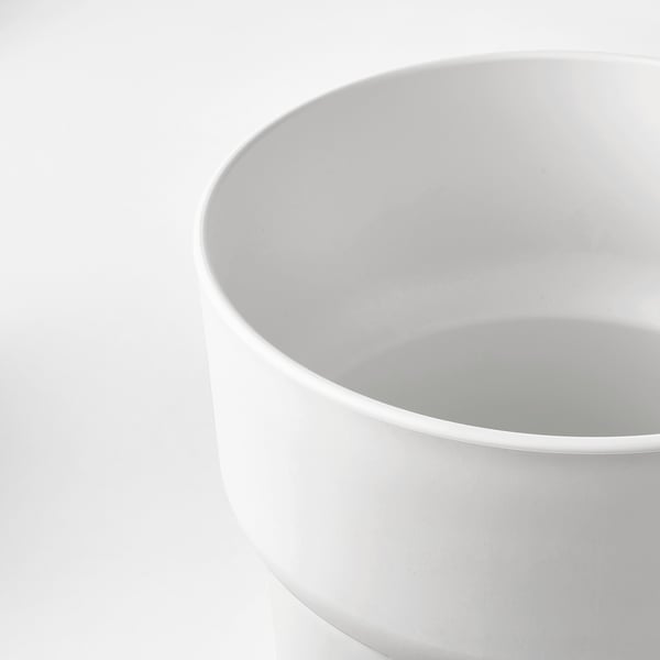 Close-up of a sleek, white FÖRENLIG plant pots smooth, durable edge against a plain background.