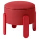 Red FÖRLUNDA footstool, round with wooden legs.