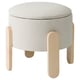 Round FÖRLUNDA stool in light grey fabric with wooden legs.