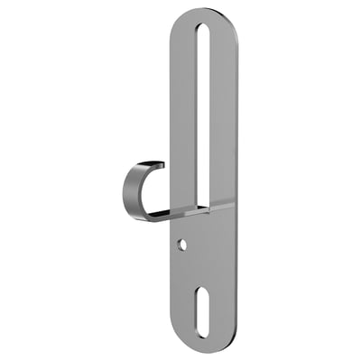 A silver FÖRUT ceiling hook. It is rectangular with a curved hook design. Made of galvanised steel.