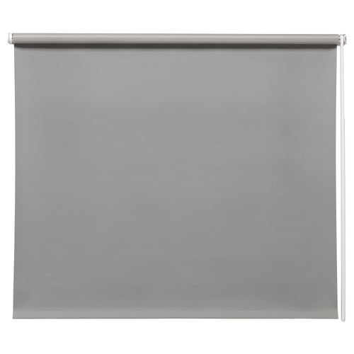 Grey roller blind, blocks light, modern design with hidden wand.