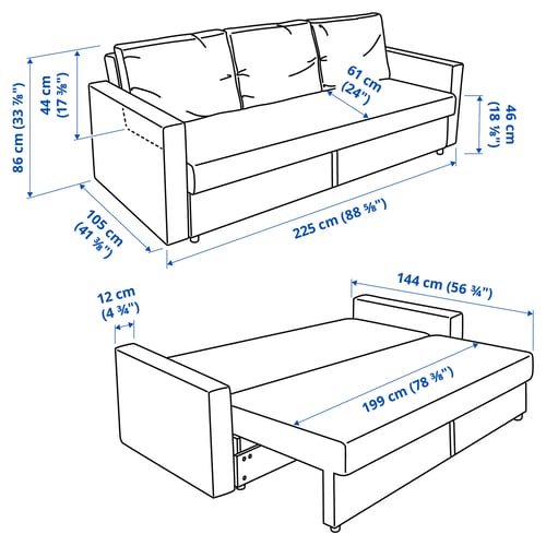 Illustration with measurements for the product: FRIHETEN.