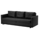 Black leather-like convertible sofa with cushions.
