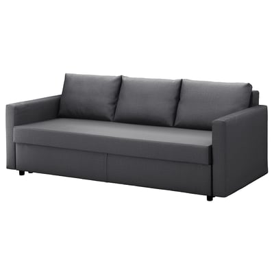 Grey FRIHETEN convertible sofa with cushions and storage.