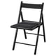 Black foldable chair, modern design, durable fabric seat and back, sturdy hardwood frame.
