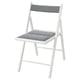 White foldable chair with grey fabric seat and back, modern design.