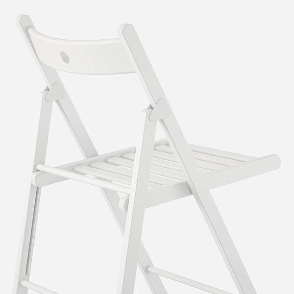 Foldable wooden chair, high quality, white finish, slatted seat, compact design.