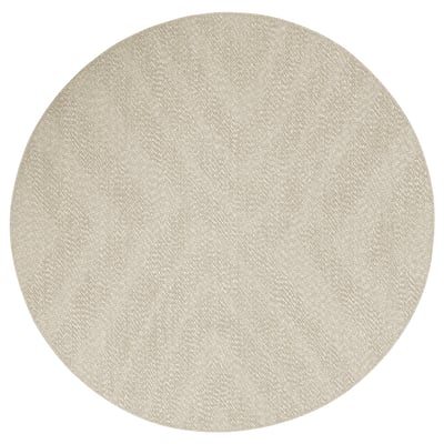 A circular, beige FULLMAKT rug made of recycled polyester, suitable for indoors or outdoors.