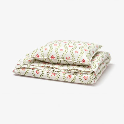FYRISVIDE Duvet cover and pillowcase, white/floral pattern, 150x200/50x60 cm