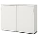 White GALANT storage cabinet with sliding doors, adjustable shelves, cable management, and lock.