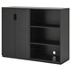 GALANT dark gray office cabinet with open & closed storage, adjustable shelves, and cord outlet.
