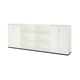 A white GALANT storage unit with open and closed storage compartments, featuring adjustable shelves and a sleek design.