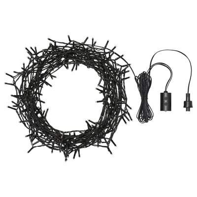 Ikea GETKÅL black led light wreath, outdoor. Round shape with tangled design, controlled by remote.