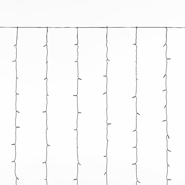 String of outdoor white lights with multiple settings, designed for durability and automatic use.