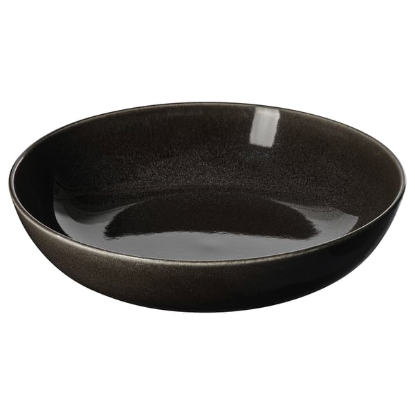 GLADELIG dark grey ceramic bowl, wide & shallow, textured glaze finish.
