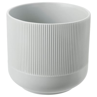 GRADVIS white ceramic planter, round with vertical grooves.