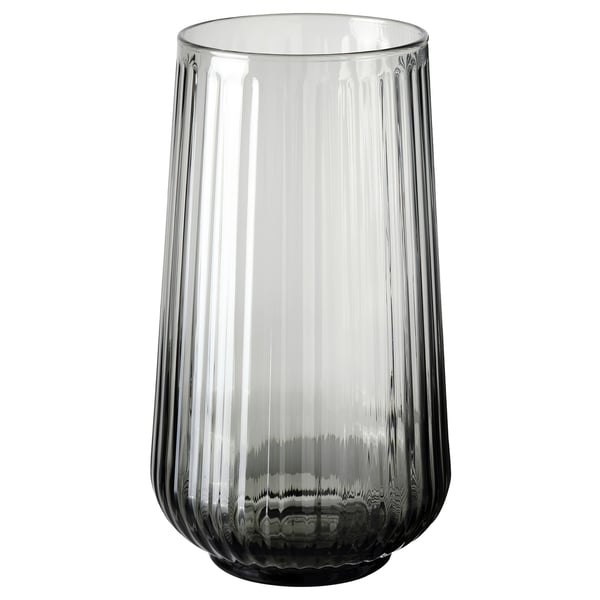GRADVIS glass vase, grey, cylindrical shape with vertical grooves, elegant and minimalist design.