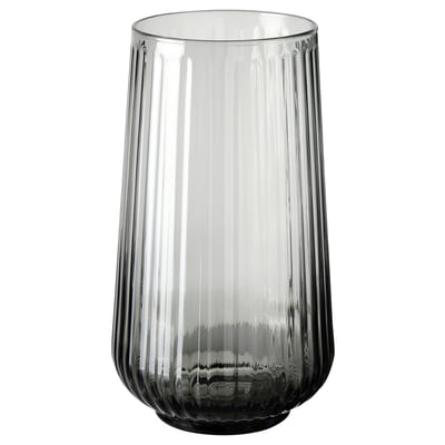 GRADVIS glass vase, grey, cylindrical shape with vertical grooves, elegant and minimalist design.